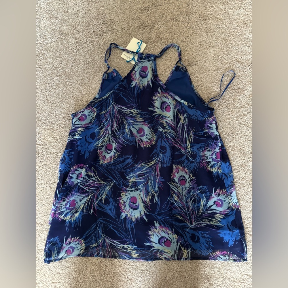 Three Eighty Two Navy Printed Tank Top, Size Large. HAVE MATCHING KIMONO, NWT - Picture 2 of 3
